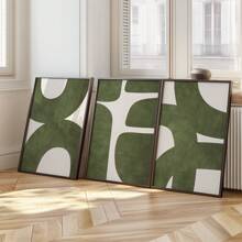 Set Of 3 Mid-Century Green Modern Minimalist Wall Arts Prints, Abstract Gallery Canvas Posters, Retro Wall Decor, Spring Decor, Easter Gift For Living Room, Bedroom, Kitchen, Cafe, Bar, Office, Hallway, Home And Room Decor Artwork, Unframed Gifts Birthday Graduation