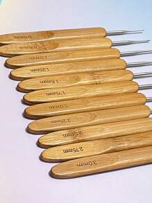 Bamboo Handle Crochet Hook, DIY Bamboo Crochet Hook, Carbonized Bamboo Handle Iron Head Crochet Hook, Handmade Knitting Needle Weaving Tool - Khaki - View 5