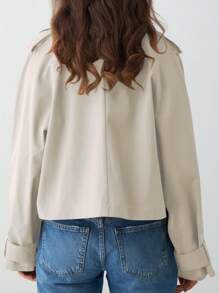 Womens Cropped Trench Coat Lapel Double Breasted Short Jacket Outwear Christmas Gift & New Year Gift - Màu be - Xem 4