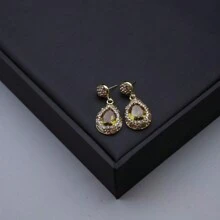 复古宝石女士首饰套装：土耳其苏丹石变色绿柱石天然原石串珠吊坠项链、耳环、开口戒指、毛衣链装饰，适合派对礼服