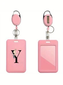 Gepersonaliseerde roze intrekbare ID-badgehouder met sleutelhanger, bedrukt met madeliefjesletters A-Z-patroon, harde ID-badgehouders met intrekbare ID-rol, ID-kaarthouder, plastic creditcardbeschermer, ID-kaarthouder voor verpleegster, dokter, leraar (roze)