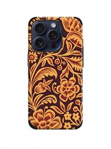 قطعة واحدة حالة هاتف مطبوع بتصميم زهري باروك ، تصميم زهري عتيق ، غلاف ناعم مضاد للصدمات والسقوط ، متوافق مع هواتف أيفون 11 12 13 14 15 16 برو ماكس ، مصنوع من مادة TPU بطباعة ألوان أشعة فوق البنفسجية بمظهر جلدي