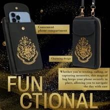 Harry Potter Shoulder Bag Phone Crossbody Hogwarts Mobile Wallet Card Slots Gift - Black - View 3