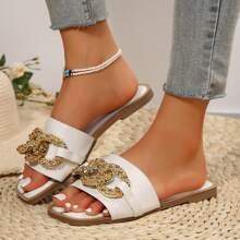 Sparkly Flat Sandals With Knot Detail, Open Toe Dressy Band Sandals For Women, Perfect For Summer - White - View 4