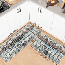 1pc Vintage Versatile Wood Grain Printed Water Absorbing Non-Slip Kitchen Mat, Single Set, Dirt Resistant & Machine Washable, Kitchen/Dining Room/Entryway Decor Mat - Multicolor - View 6