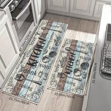 1pc Vintage Versatile Wood Grain Printed Water Absorbing Non-Slip Kitchen Mat, Single Set, Dirt Resistant & Machine Washable, Kitchen/Dining Room/Entryway Decor Mat - Multicolor - View 4
