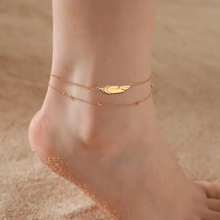 1pc Holiday Vibe Free Spirit Charm Bracelet, Multi Pendant Combo With Rhinestones, Double Layered Feather, Golden Gala Jewelry, Stainless Steel Anklet Gift, Suitable For Casual Daily Wear For Women