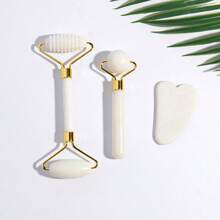 3Pcs/Set Facial Massage Tool, 3-Piece Set Of Jade Roller Gua Sha, Natural Xiuyan Jade. Face Roller Massager, Scraping Tool, Jade Stone Massage Tool,Beauty,Skin Care Products,Spa,Self Care,Skin Care Tools,Face Care,Esthetician Supplies,Massage,Face Massage Tool,Face Roller - Green - View 5