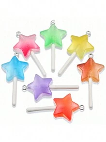 10pcs DIY Resin Acrylic Accessories - Star, Heart And Lollipop Shaped Pendants For Bag, Bracelet And Holiday Gifts