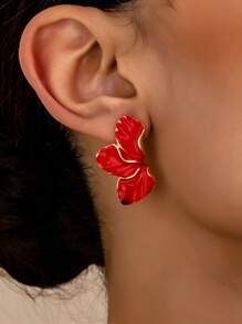 1 对优雅的金属枫叶和花朵设计吊坠耳环，适合日常服装搭配，多种场合佩戴情人节、妈妈、母亲、母亲节、礼物 - 紅色 - 查看 1