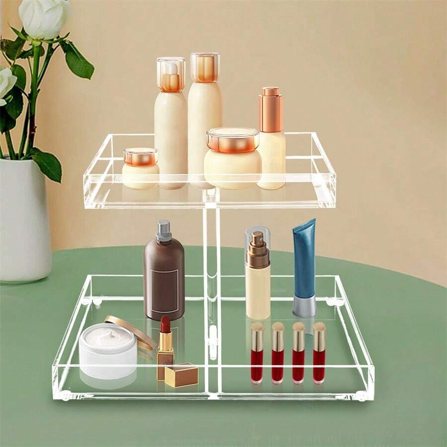 Acrylic Cosmetic Display Rack, Acrylic Perfume And Cosmetic Display Rack With Multi-Layer Tray Organizer. - Transparent - View 1