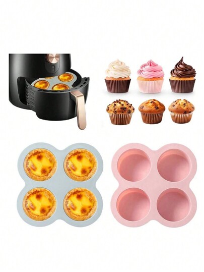 1pc Reusable Silicone Air Fryer Egg Mold, Non Stick Air Fryer Baking Tray, Baking Silicone Pancake Tray, Hamburger Bread Tray, Air Fryer Accessories, Kitchen Accessories