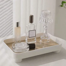 1 pieza Bandeja decorativa de forma redonda de madera blanca con patrón de grano moderno y minimalista, para uso diario en la sala de estar, el recibidor, el Día de San Valentín, vuelta al colegio - Blanco - Ver 7
