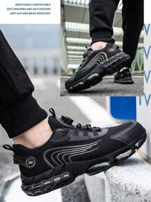 Men's Work Shoes Outdoor Steel Toe Hiking Shoes With Rotary Button, Plus Size Men's Shoes For Construction Site, Warehouse, Handling, All Season - Black - View 4