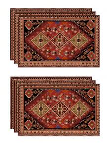 1 件/4 件/6 件波西米亚风格装饰餐垫，黑色和红色几何亚麻餐垫，可洗防污餐垫适用于家庭、餐厅、餐桌装饰、家居用品 - 彩色 - 查看 10