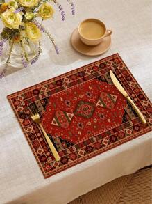 1 件/4 件/6 件波西米亚风格装饰餐垫，黑色和红色几何亚麻餐垫，可洗防污餐垫适用于家庭、餐厅、餐桌装饰、家居用品 - 彩色 - 查看 3