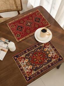 1 件/4 件/6 件波西米亚风格装饰餐垫，黑色和红色几何亚麻餐垫，可洗防污餐垫适用于家庭、餐厅、餐桌装饰、家居用品 - 彩色 - 查看 4
