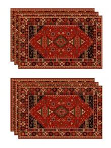 1 件/4 件/6 件波西米亚风格装饰餐垫，黑色和红色几何亚麻餐垫，可洗防污餐垫适用于家庭、餐厅、餐桌装饰、家居用品 - 彩色 - 查看 9