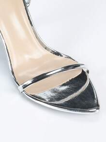 Women's Sexy Open Toe One-Strap High Heel Sandals, Metallic Elegant Electroplated Silver Color Stilettos, Suitable For Outdoor Travel, Gatherings, Parties, Nightclub, Fashion High Heel Pointed Toe Sandals