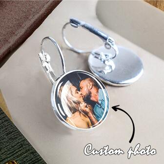 1 Pair Of Customized Ear Hooks Circular Customized Photos Women's Jewelry Commemorative Gifts Fashion Accessories