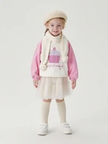 MARC&JANIE Bluza z nadrukiem Young Girl Cake & Letter Graphic Raglan Sleeve - Wyrazisty róż - Zobacz 2