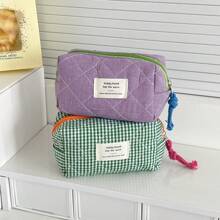 1 pieza Bolsa de maquillaje a cuadros de 4 colores, bolsa portátil de almacenamiento de cosméticos y artículos de aseo