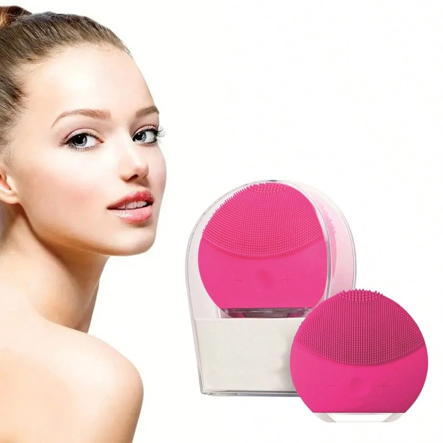Limpiador Exfoliante Facial Eléctrico Recargable Masajeador Impermeable Cepillo Rostro Relajante Spa Ducha Baño - Rosa Fucsia - Ver 1