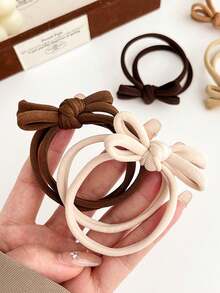 5pcs Latte Brown Bow Hair Tie, Simple Soft Hair Tie, High Elastic Ponytail Hair Scrunchies, Seamless Towel Rings ,Gym Sport Outfit ,Ponytail Holders ,Hair Elastics ,Hair Rubber Bands ,Hair Rope