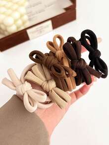 5pcs Latte Brown Bow Hair Tie, Simple Soft Hair Tie, High Elastic Ponytail Hair Scrunchies, Seamless Towel Rings ,Gym Sport Outfit ,Ponytail Holders ,Hair Elastics ,Hair Rubber Bands ,Hair Rope