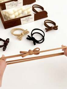 5pcs Latte Brown Bow Hair Tie, Simple Soft Hair Tie, High Elastic Ponytail Hair Scrunchies, Seamless Towel Rings ,Gym Sport Outfit ,Ponytail Holders ,Hair Elastics ,Hair Rubber Bands ,Hair Rope