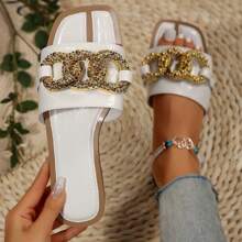 Sparkly Flat Sandals With Knot Detail, Open Toe Dressy Band Sandals For Women, Perfect For Summer - White - View 7
