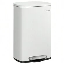 SONGMICS Kitchen Bin 50L, Pedal Bin For Kitchen, Rubbish Bin, Soft Close, Step-On Pedal, Steel, Inner Bucket, White