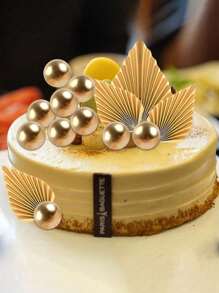 28pcs/1set Palm Leaf Cake Decorations, Gold Decoration Foam Balls, Bohemian Cake Decorations, Artificial Rose Ginkgo Leaves And Balls, Mini Paper Powder, Baked Dessert, Cake Decoration Supplies, Bohemian Flower Themed Party Supplies For Birthday, Wedding, Party