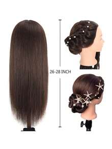 Đầu ma-nơ-canh tóc dài 26''-28'' với tóc thật 60% Đầu tập làm tóc Thực hành tạo kiểu Đầu ma-nơ-canh Đầu búp bê thẩm mỹ Tóc thẳng - màu đen - Xem 4