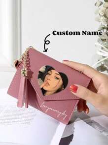 1pc Cute & Fresh Tassel Mini Women's Wallet, Personalized Photos/Name Custom PU Leather Wallet, Gift For Girlfriend/Wife, Birthday, Valentine's Day, Female, College Student, Holiday, Anniversary