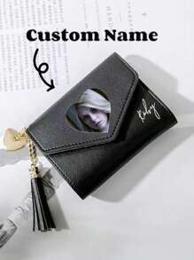 1pc Cute & Fresh Tassel Mini Women's Wallet, Personalized Photos/Name Custom PU Leather Wallet, Gift For Girlfriend/Wife, Birthday, Valentine's Day, Female, College Student, Holiday, Anniversary