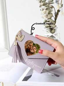 1pc Cute & Fresh Tassel Mini Women's Wallet, Personalized Photos/Name Custom PU Leather Wallet, Gift For Girlfriend/Wife, Birthday, Valentine's Day, Female, College Student, Holiday, Anniversary