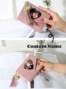 1pc Cute & Fresh Tassel Mini Women's Wallet, Personalized Photos/Name Custom PU Leather Wallet, Gift For Girlfriend/Wife, Birthday, Valentine's Day, Female, College Student, Holiday, Anniversary