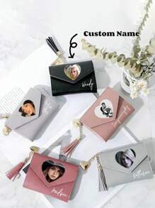 1pc Cute & Fresh Tassel Mini Women's Wallet, Personalized Photos/Name Custom PU Leather Wallet, Gift For Girlfriend/Wife, Birthday, Valentine's Day, Female, College Student, Holiday, Anniversary