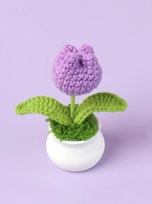1 Piece Of Handmade Crocheted Yarn Simulation Tulip Potted Plant, Round And Cute Woven Yarn Tulip, Desktop, Car, Office, Home Decoration, Small Gift, Can Be Given To Family, Friends, Classmates, Birthdays, Teachers, Souvenirs, Night Market Scenic Area Camping Party, Valentine's Day, Gift Gifts Graduation