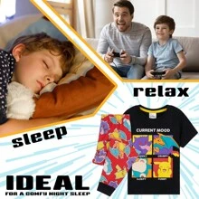 pokemon Pyjamas Set Loungewear T-Shirt Long Bottoms PJs Nightwear - Black - View 4