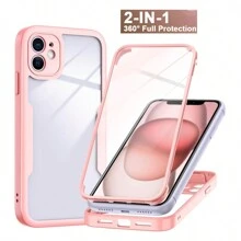 Hadaasi 1pc Soft TPU + Hard PC 2-In-1 Front & Back Full Coverage Transparent Phone Case With Screen Protector, Compatible With IPhone 16/15/14/13/12/11 Pro Max/Plus/SE2/SE3/7/8 And Galaxy S26Ultra/S26Plus/S26/M36/S25FE, Redmi 12/13C/12C/Note 12 Pro/NOTE14PRO+/NOTE13PRO/NOTE13PRO+, POCO M6PRO, OPPO Reno14 Pro/Reno14 F, Infinix Hot 60 Pro/Hot 60 Pro+, Light Pink