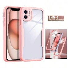 Hadaasi 1pc Soft TPU + Hard PC 2-In-1 Front & Back Full Coverage Transparent Phone Case With Screen Protector, Compatible With IPhone 16/15/14/13/12/11 Pro Max/Plus/SE2/SE3/7/8 And Galaxy S26Ultra/S26Plus/S26/M36/S25FE, Redmi 12/13C/12C/Note 12 Pro/NOTE14PRO+/NOTE13PRO/NOTE13PRO+, POCO M6PRO, OPPO Reno14 Pro/Reno14 F, Infinix Hot 60 Pro/Hot 60 Pro+, Light Pink