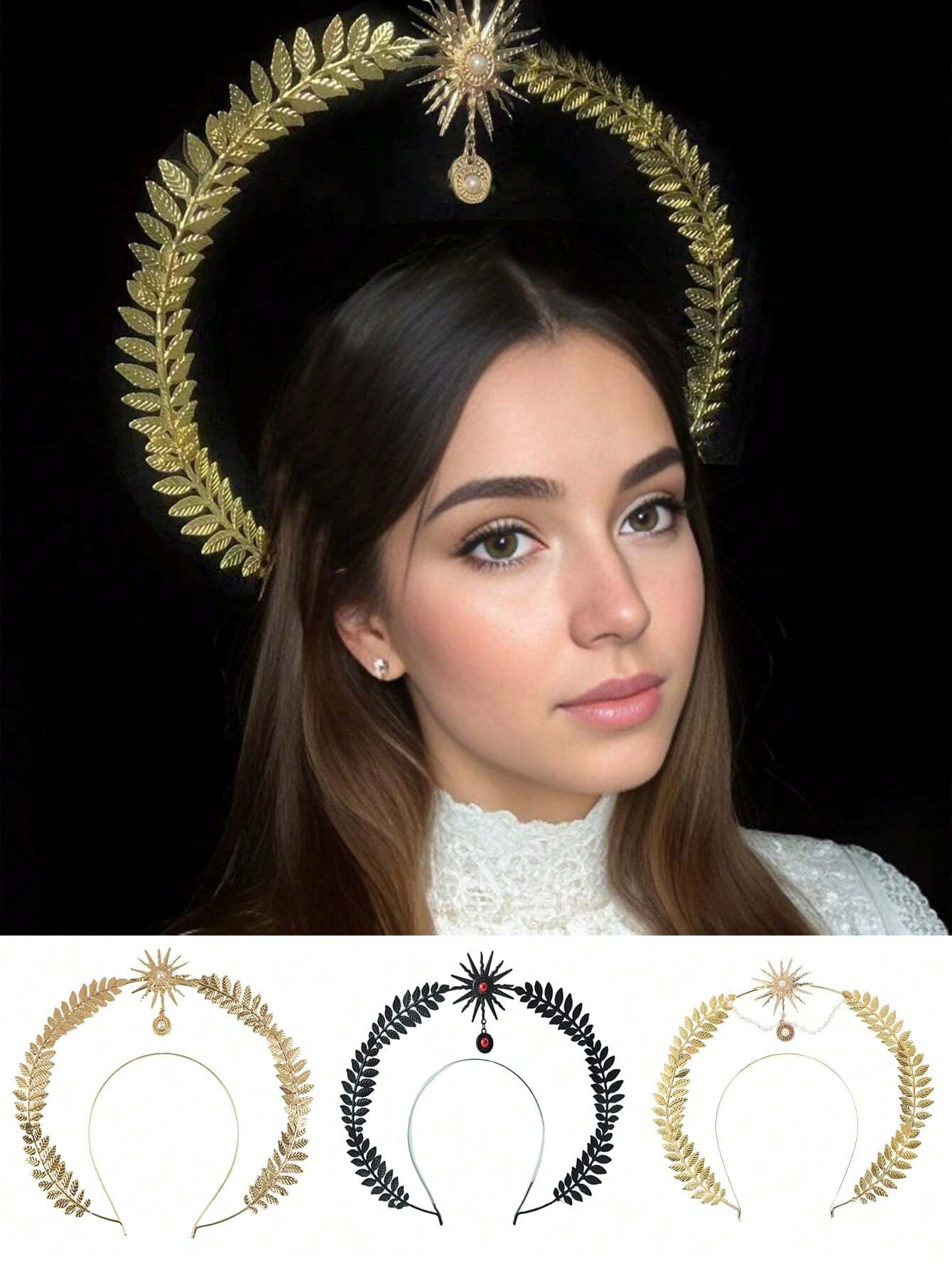 Gouden Tiara Met Veren Gouden Tiara Bloemen Veren Feest Kostuum Cosplay Godin Van De Zon Medusa Headpiece