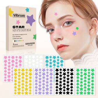 Set de 560 piezas/1120 piezas de pegatinas con forma de estrella, sin alcohol y sin fragancia, aptas para todo tipo de pieles, se pueden usar de día y de noche, el mejor regalo de Navidad. Se pueden usar para cubrir defectos e imperfecciones faciales y decorar la cara.