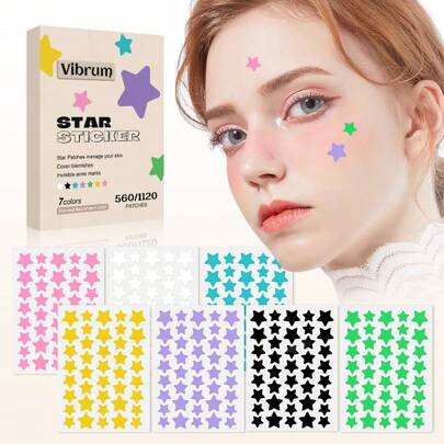 Set de 560 piezas/1120 piezas de pegatinas con forma de estrella, sin alcohol y sin fragancia, aptas para todo tipo de pieles, se pueden usar de día y de noche, el mejor regalo de Navidad. Se pueden usar para cubrir defectos e imperfecciones faciales y decorar la cara.