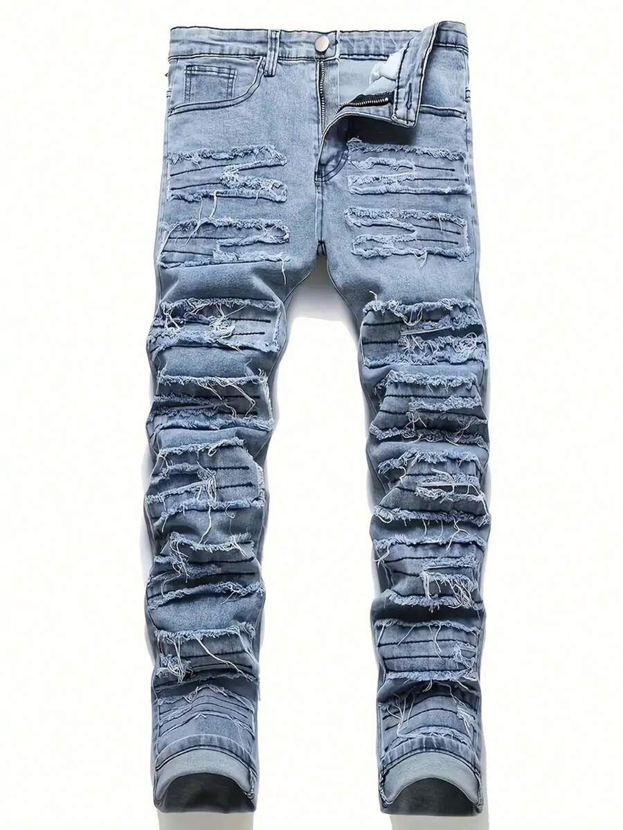 Teen Boy Fringe Stretch Denim Jeans - Blue - View 1