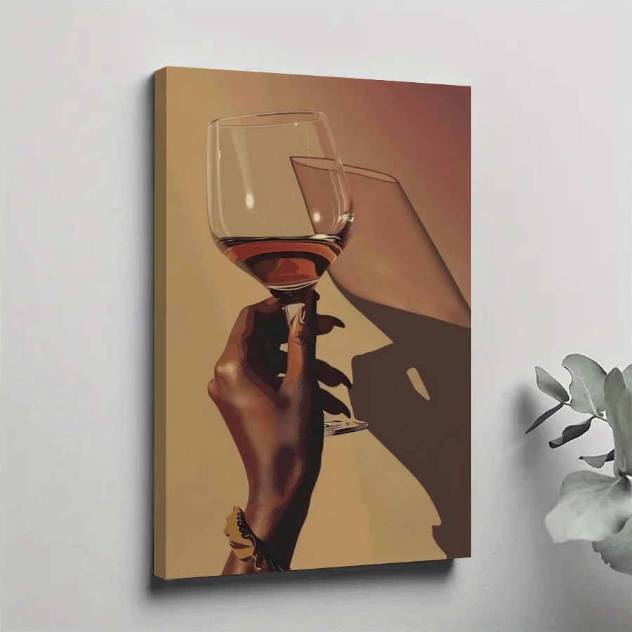 1pc Framed Canvas Poster, Luxurious Stylish Woman Holding Red Wine Wall Art Canvas Paintings, Ideal Gift For Bedroom Living Room Corridor, Wall Art, Room Decoration - 彩色 - 查看 1
