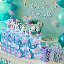 10 Pack Meerjungfrau Papiertüten, Geschenktüten, Geburtstagsparty, Meerjungfrau Party Tüten mit Griffen, Geburtstag, Weihnachten, Geschenkverpackung, Hochzeitsparty Gastgeschenktüten, kleine Geschenkpapier Tüten mit Griffen, bunte Papiertüten, Geschenktüten Party Tüten für Party, Geburtstag, Weihnachten