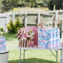 10 Pack Meerjungfrau Papiertüten, Geschenktüten, Geburtstagsparty, Meerjungfrau Party Tüten mit Griffen, Geburtstag, Weihnachten, Geschenkverpackung, Hochzeitsparty Gastgeschenktüten, kleine Geschenkpapier Tüten mit Griffen, bunte Papiertüten, Geschenktüten Party Tüten für Party, Geburtstag, Weihnachten